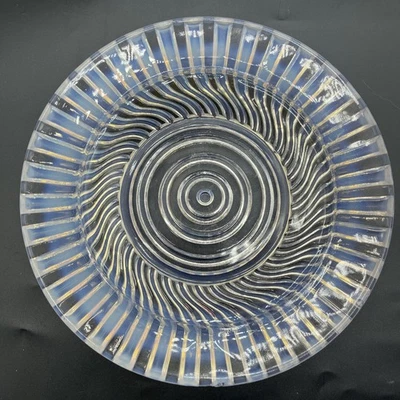EAPG Blue Opalescent Pressed Glass Plate Bowl Striped Swirl Unknown MFG Antique - Image 1 of 4