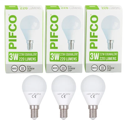 3x E14 LED Golf Bulbs 3W Cool White SES Small Screw Cap 220 Lumens - Image 1 of 4