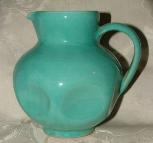 1938-75 Anton Karl Lang PITCHER German Studio Art Pottery Pinch Squat Aqua Blue - Picture 1 of 6