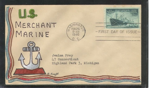 SCOTT 939 MERCHANT MARINE BEN KRAFT HAND PAINTED FDC USMMA MM AMO MEBA * OFFERS Cover