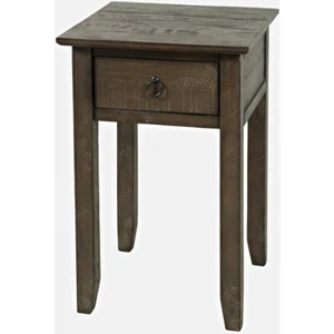 Devon Farmhouse End Table – Distressed Barnwood Brown Pine with Storage Drawer - Picture 1 of 6