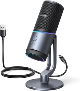 Microphone for PC, USB Mic with RGB Lights, Mute Button, 24bit/96kHz, Cardioid P - Picture 1 of 9