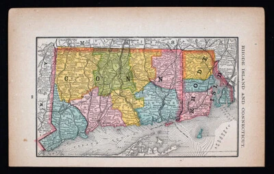 Mapa McNally 1885 Connecticut y Rhode Island Newport Providence New Haven Norwalk Foto 1 de 3