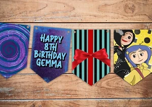 Banderín de cumpleaños coralino personalizado, decoración, banner fiesta, banderín gótico - Imagen 1 de 1
