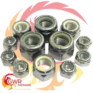 1/4", 5/16", 3/8", 7/16" 1/2" - BSF Zinc Plated Steel Hex Nyloc Nylon Lock Nuts - Picture 1 of 1