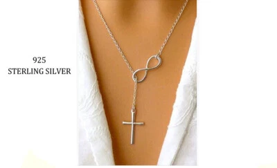 Collar Cruz Infinita Plata Esterlina 925 Sólida para Mujer Hecho en Italia - 18" Foto 1 de 4