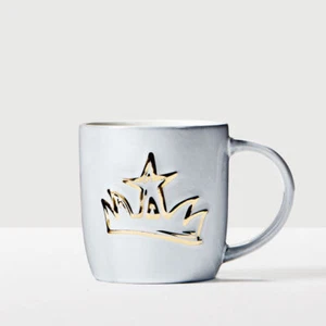 Starbucks Anniversary Siren Crown Mug Gold Gray Ceramic Coffee Cup 2016 14 oz - Picture 1 of 2