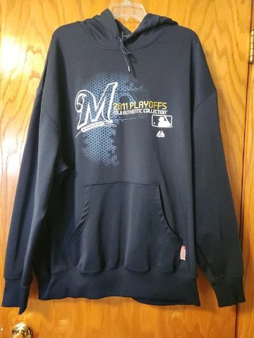 Milwaukee Brewers 2011 MLB playoff hoodie Authentic Majestic Therma Base Men~2xl Cover