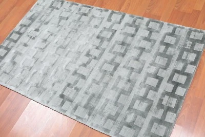 3' x 5' Handmade 100% Bamboo Silk Loop & cut Pile Geometric Area rug 3x5 Aqua - Image 1 of 4