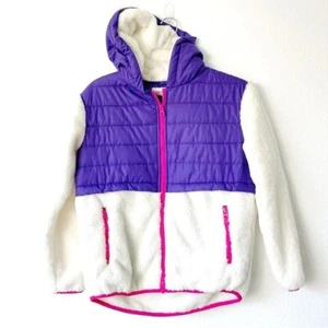 Girls long sleeve pullover jacket sweater fuzzy warm purple pink white hoodie - Picture 1 of 7