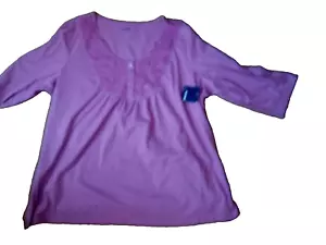 NWT Basic Editions Dark Pink 3 Button Scoop Neck 3/4 Sl 100% Cotton Knit Top 3X - Picture 1 of 3