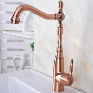 Antique Red Copper Swivel Spout Bathroom Basin Faucet Kitchen Sink Mixer Tap - Picture 1 of 8
