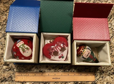 LOT of 3 2017 LI BIEN HAND PAINTED ORNAMENTS NUTCRACKER HEART SNOWMAN Pier 1 - Image 1 of 4