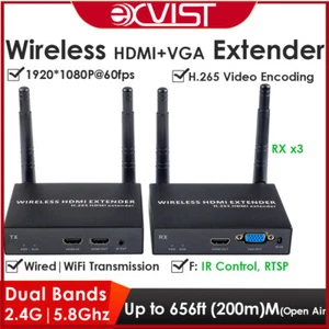 H.265 1080P Wireless HDMI Extender 60 FPS HDMI + VGA Ausgang 1x TX 3x RX 2,4G 5,8 GHz - Bild 1 von 6