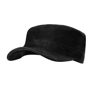 Black Forest Fox Herren Leder CUBA Cap Hut Schirmmütze in Black Schwarz - Picture 1 of 8