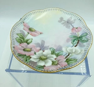 Vtg Handpainted Reticulated Floral Plate Shumann Germany - Picture 1 of 3