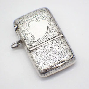 English Double Compartment Vesta Case Sterling Silver Horseshoe Engraving 1900 - Picture 1 of 6