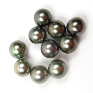 10 pcs Undrilled 9-9.5mm Loose Green / Silver Round Tahitian Pearls - Picture 1 of 3