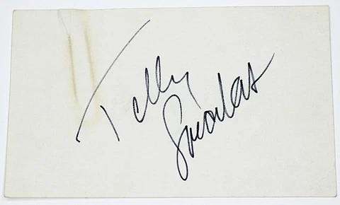Telly Savalas Hand Signed 3x5 Card in Navy Blue Ink See Photos Cover