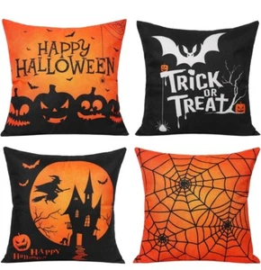 Halloween Decorative Pillow Covers Set of 4 Throw Pillows Cases ~18x18" New - Picture 1 of 6