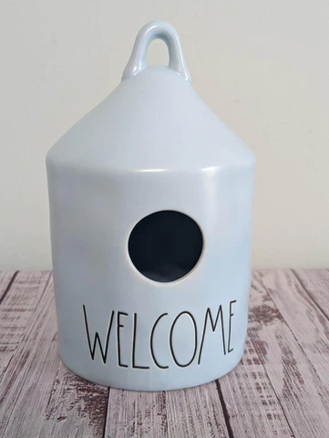 Rae Dunn Welcome Blue Round birdhouse Artisan Collection 9” tall Cover