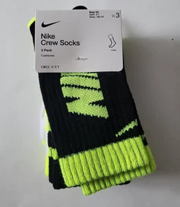 NIKE Dri Fit 3 pares de calcetines clásicos de algodón 3pk calcetines deportivos talla XS Neón Negro - Imagen 1 de 3