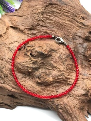 Delicadas pulseras de cuentas redondas facetadas de jade rojo de 2-3 mm de 6-8"" niñas mujeres Foto 1 de 4