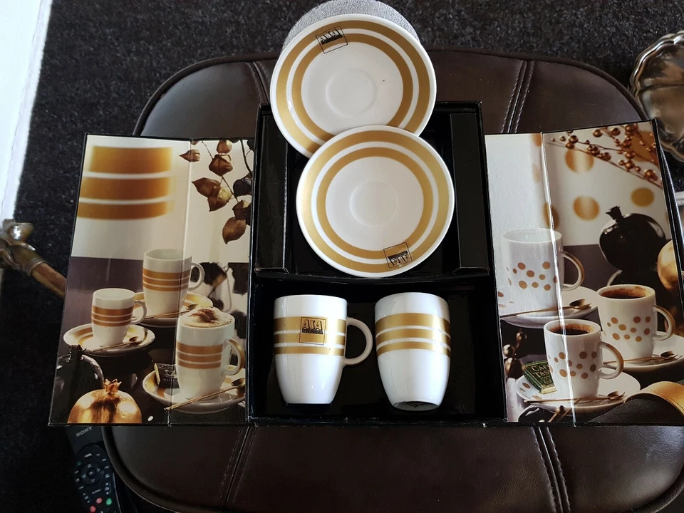ASA GLAMOUR Porcelain Espresso cups set of 2 white/gold in box - Image 1 of 4