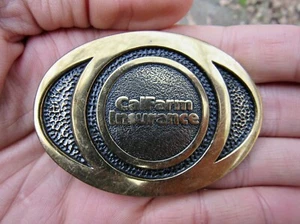 Hebilla de cinturón de colección CAL-FARM ASEGURANCE 1981 Sacramento California BTS latón RARA EN MUY BUEN ESTADO+ - Imagen 1 de 4