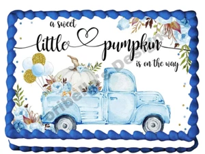 Blue Truck Little Pumpkin On The Way Edible Image Baby Shower Edible Cake Topper - Picture 1 of 1