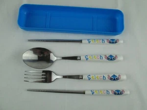 Disney Stitch Stainless Steel Tableware Set Fork+Spoon+Chopsticks with Case - Picture 1 of 6
