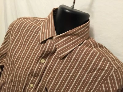 Mens Abercrombie & Finch Sz M Muscle Button Front Brown Stripe 100% Cotton L/S - Image 1 of 4