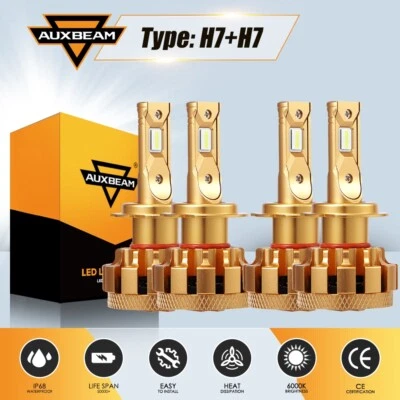 AUXBEAM H7+H7 LED Headlight Hi Lo Bulb 6000K For BMW 328i 335i 325i 10-15 F-16 P - Image 1 of 4