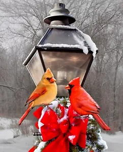 35" Fabric Panel | David Textiles Digital Christmas Winter Cardinal Street Lamp - Picture 1 of 1