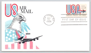 First Day Cover US Air Mail Eagle and Airplane 1968 with Cachets Insert - Picture 1 of 4