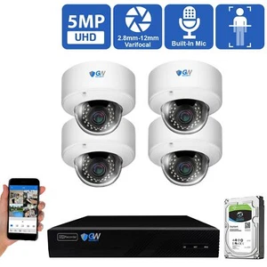 8 Channel NVR 4 x 5MP AI 2.8-12mm Varifocal Mic IP PoE Dome Security Camera 1TB - Picture 1 of 12