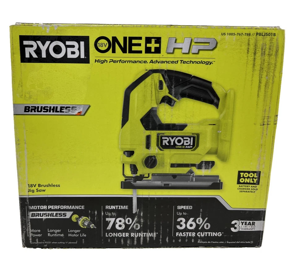 Sierra caladora Ryobi One + HP 18v herramienta inalámbrica sin escobillas solo PBLJS01B (OB) Foto 1 de 4