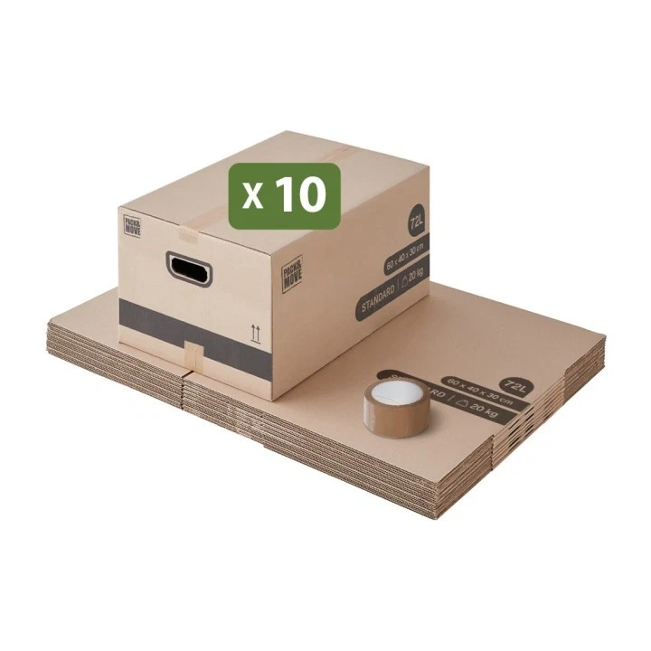 Pack and Move - Lot 10 Cartons Déménagement Stockage M -  60 x 40 x 30 cm - Poig - Photo 1/1