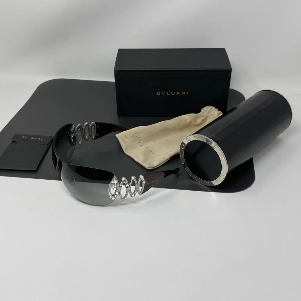 Gafas de sol Bvlgari borgoña plateadas pesadas estrás escudo 6017-B 102/8G 6017 B Foto 1 de 4