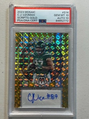 CJ Uzomah PSA 10 10 2023 Panini Mosaic /10 Gold Prizm Scripts Auto Autograph - Image 1 of 2