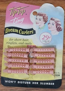Vintage 10 Tip Top Tiny Dream Curlers #2339 Pink Rubber New On Card - Picture 1 of 2