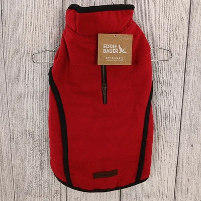 Eddie Bauer Dog Coat LARGE Dark Red Black White Plaid Flannel Lined Jacket Vest - Image 1 of 4