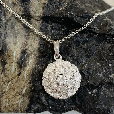 "Collar con flores de diamantes disco 1/10 CTTW 925 esterlina 18"" etiquetas nuevas" Foto 1 de 4