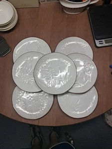 7 Pier 1 White Glazed Terracotta Floral Garden Salad Plates 8.25" Euc+ Bin 174 - Picture 1 of 12