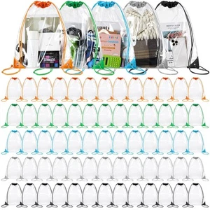 100 Pcs Clear Drawstring Bags Bulk PVC Waterproof Clear Drawstring Backpack F - Picture 1 of 7