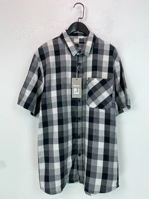 Bench Black White Check Regular Short Sleeve Collared Shirt Pocket L NEW - Image 1 of 4