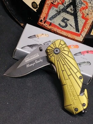 CUCHILLO CARPETA RESCATE HOJA ASISTIDA POR RESORTE TÁCTICO OPERACIONES ESPECIALES EJÉRCITO DE EE. UU. EDC OD Foto 1 de 4