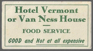 Burlington Vt Hotel Vermont or Van Ness House Food Service Blotter - Picture 1 of 1