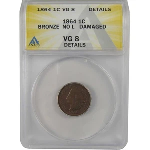 1864 No L Indian Head Cent VG 8 Details ANACS Bronze Penny SKU:I22280 - Picture 1 of 4