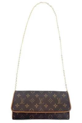 Bolsa LOUIS VUITTON Twin Pochette Monograma Corrente de Embreagem Marrom LV Autêntica - Imagem 1 de 4